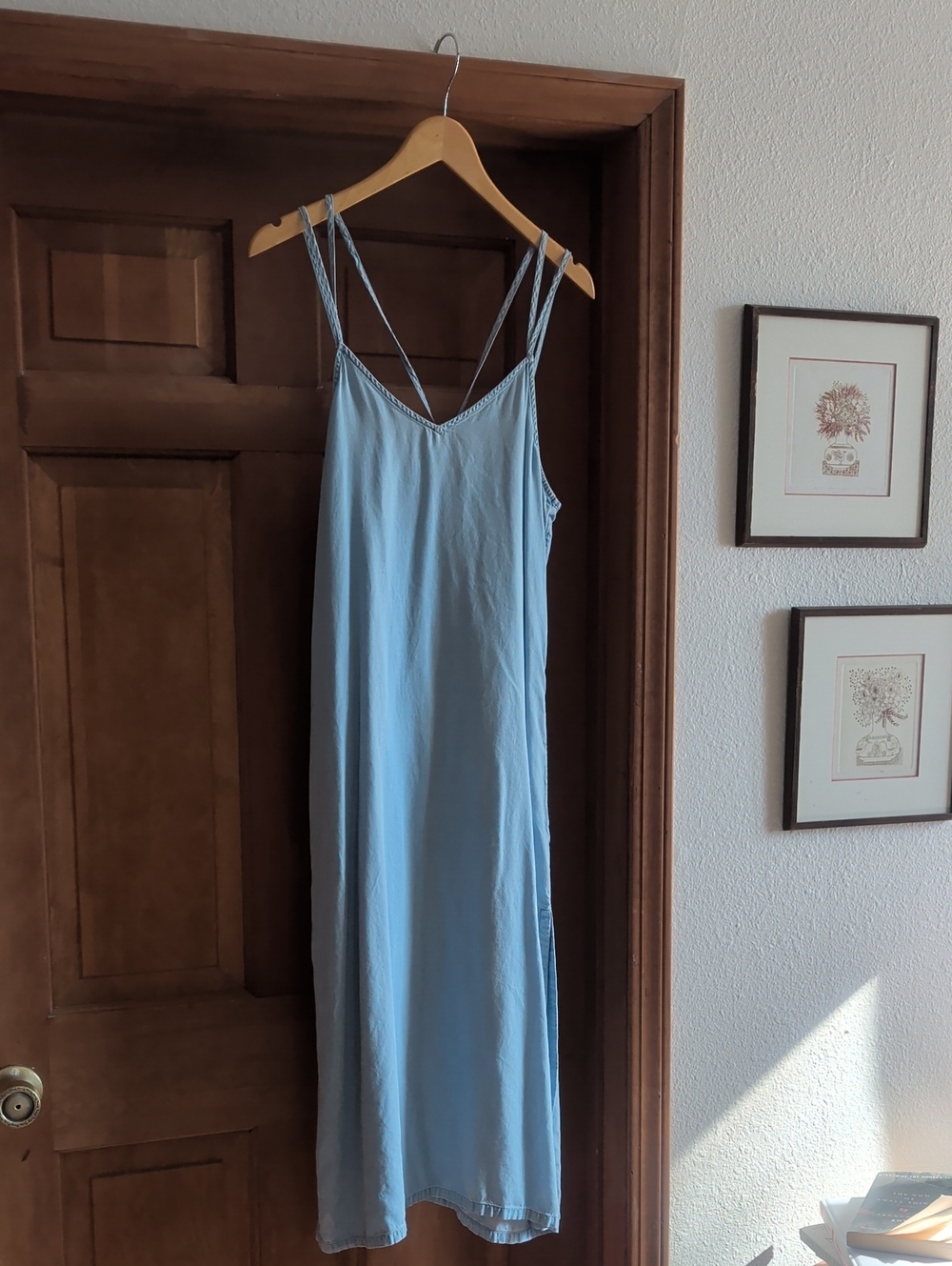 Aerie Chambray Blue V-Neck Slip Dress with Double Straps